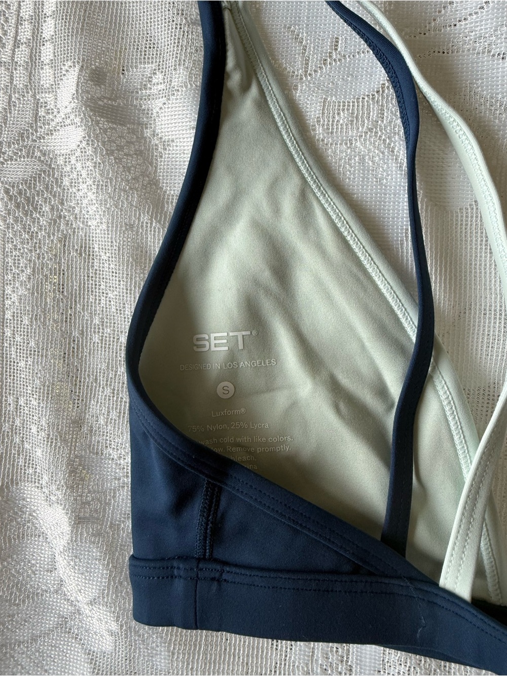 SET Active Navy and Light Green Strappy Bra